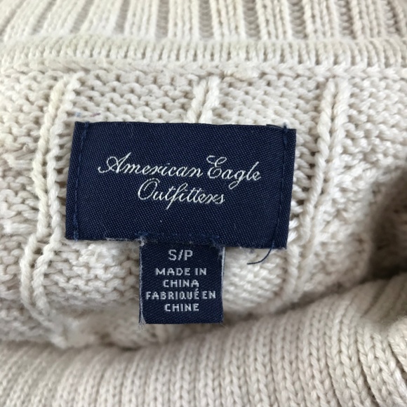 American Eagle Beige Cowl Neck Cable Knit Sweater - Picture 6 of 8